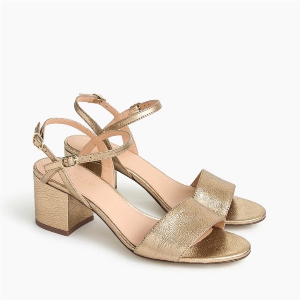 J. Crew Strappy Block Heel Sandals in Gold sz8